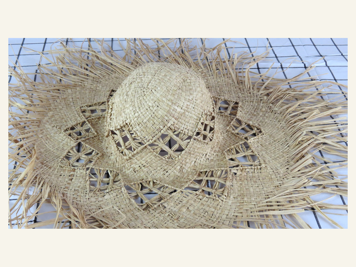 Cuerpo de sombrero de paja natural con Calado a Cuadros N14 para producción al mayoreo