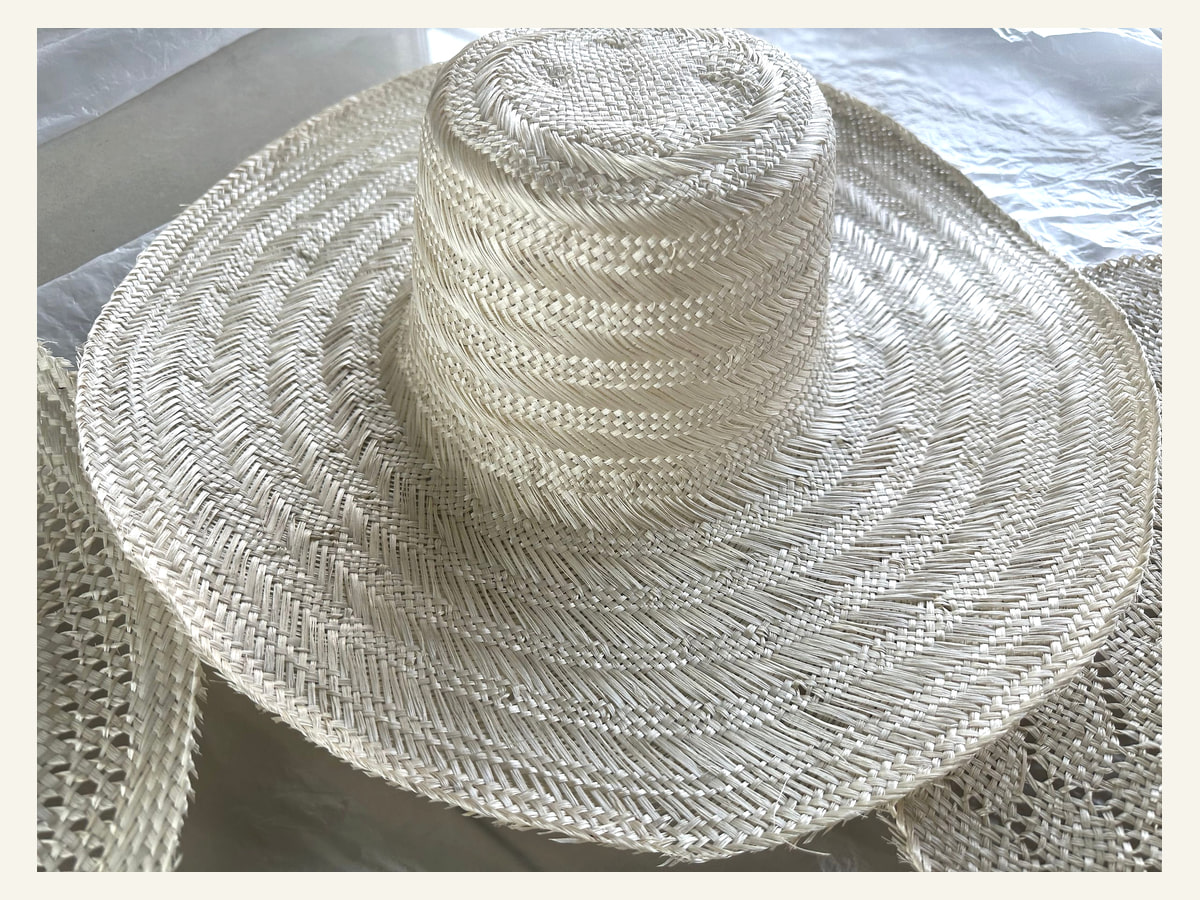Striped Tall Crown natural straw hat body N23 for wholesale hat production
